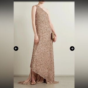 Reem Acra Gold One-Shoulder Gown